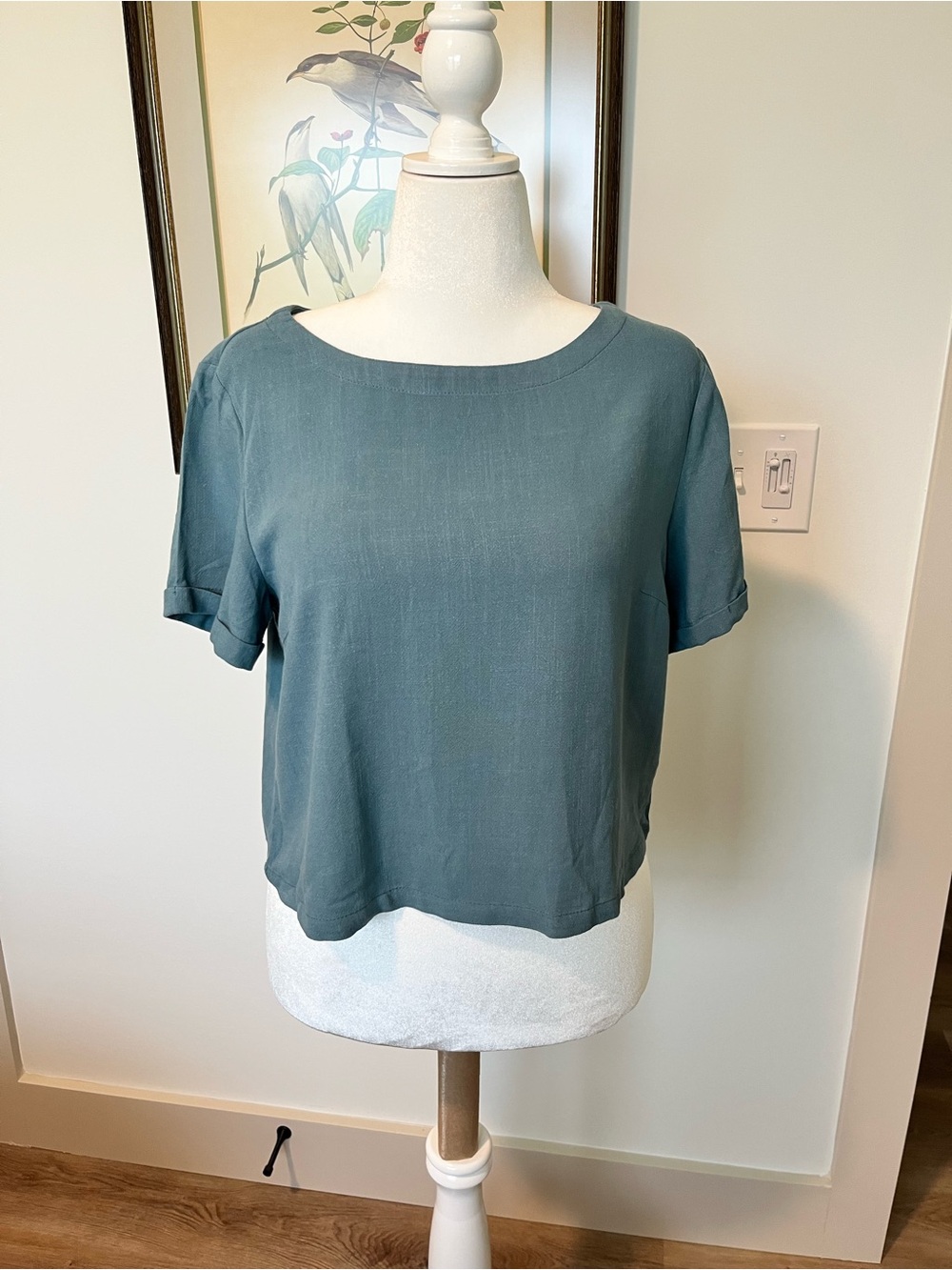 Womens Cropped Boxy Short Sleeve Top and wide pants set in Slate Blue